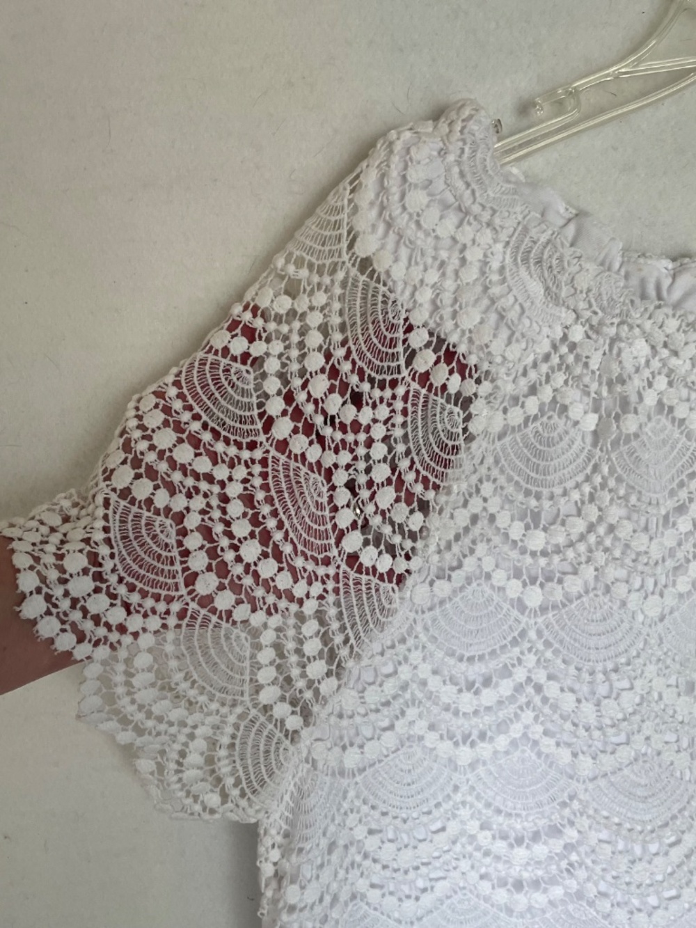 Talbots White Crochet Lace Blouse with Elastic Neck Cottage Boho Coquette 2Xp - Picture 5 of 12